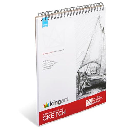 KINGART Sketch Paper Pad – 11x14 Inch, 1-Pack – 100 Sheets (60 lb / 90 GSM), Finely Textured Acid-Free Paper – Top Spiral-Bound Drawing Book