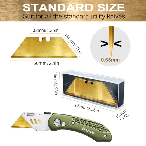 Harita Utility Knife Blades, 30 Pack Standard Replacement Blades for Heavy Duty Utility Knives and Box Cutters, SK2 Razor Blades, Titanium Fully Plated, Never Rust, Extra Durable - color: Gold, size: 30 Pack