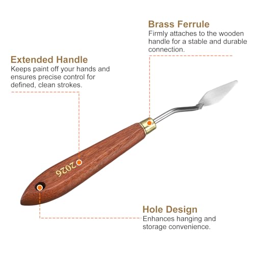 HARFINGTON 2pcs Palette Knife Painting Tool 1.38" x 0.59" Stainless Steel Teardrop Blade 7.09" Length Spatula Painting Pallet Knives with Hole Beech Wood Handle for Acrylic Canvas, Red/Silver - size: 7.09" x 0.59" x 1.38"