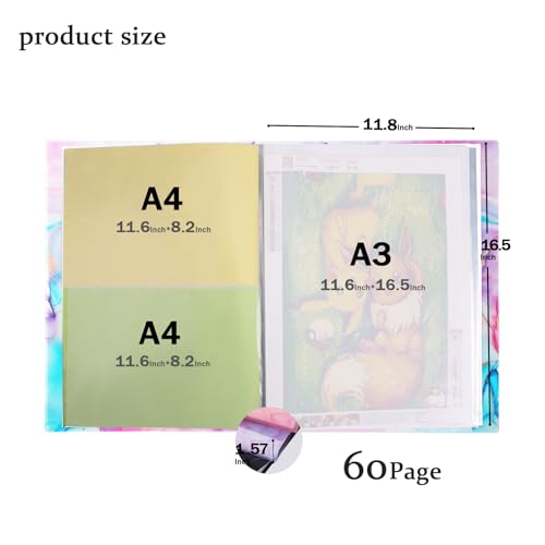 A3 Art Portfolios Case,Marble Blue 60 Pages Diamond Painting Storage Book - color: Marble Blue-60 Sleeves-No button