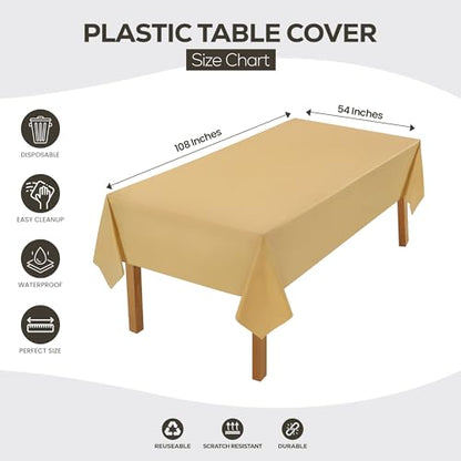 Utopia Kitchen Plastic Table Cloth Disposable (12 Pack - 54x108 Inch) Gold Rectangle Tablecloth Waterproof Stain Resistant Party Table Cover - color: Gold, size: 54X108 Inch - 12PC