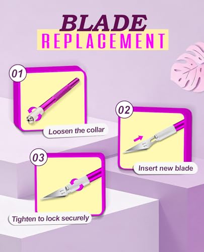 DIYSELF Craft Hobby Knife Set with 10 Extra #11 Blades, 6-Inch Metal Ruler | Exacto Knife for Crafting, Precision Cutting for Polymer Clay, Paper, Vinyl, Stencils & Models, Artists & Hobbyists, Purple - color: Purple