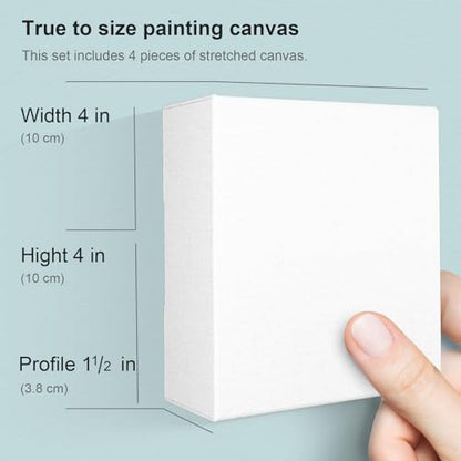 PHOENIX 4x4 Inch 4 Pack Gallery Canvas - Small Square 1.5 in Thick Canvases for Painting - Deep Edge 100% Cotton 11 Oz. Gesso Primed White Blank Professional Canvas Oil & Acrylic Paints - size: 4"x4", style: Gallery