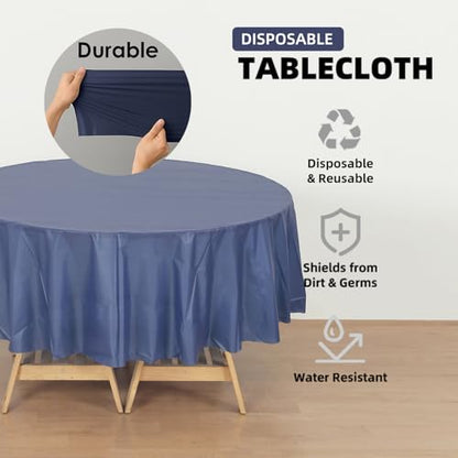 12-Pack Navy Blue Plastic Tablecloths – 84 Inch Round Disposable Table Covers, Heavy Duty & Waterproof for Parties, Events, Banquets, Navy Blue - color: Navy Blue, size: 84" Round