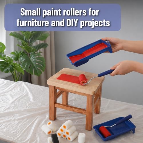 Bates- Paint Roller Kit, 25 pcs, Small Paint Roller Set with 2" Microfiber Sleeves & Frames, Trays with Liners and Foam Brushes for Small Touch Ups, Wall, Cabinet, House Painting Supplies