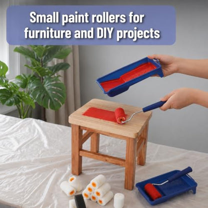 Bates- Paint Roller Kit, 25 pcs, Small Paint Roller Set with 2" Microfiber Sleeves & Frames, Trays with Liners and Foam Brushes for Small Touch Ups, Wall, Cabinet, House Painting Supplies