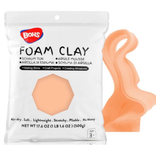 BOHS Foam Clay, Peach Air Dry Modeling Clay, 1.1 lb | Soft, lightweight; crack-free finish; EVA and polystyrene foam details; cosplay props, figurines, fake bakes and slime making - color: Peach, size: 500 g