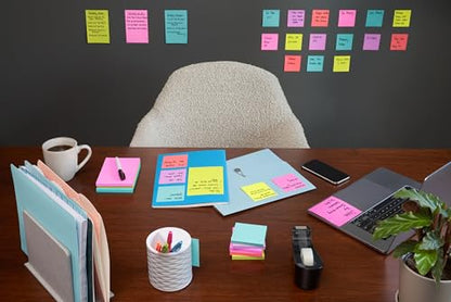 Post-it Super Sticky Notes, 24 Sticky Note Pads, 3 x 3 in., Ideal for Organization in Your Dorm, Home or Office, 2X The Sticking Power, Supernova Neons Collection (Pack of 8) - size: 7.4" x 3.2" (Pack of 8)