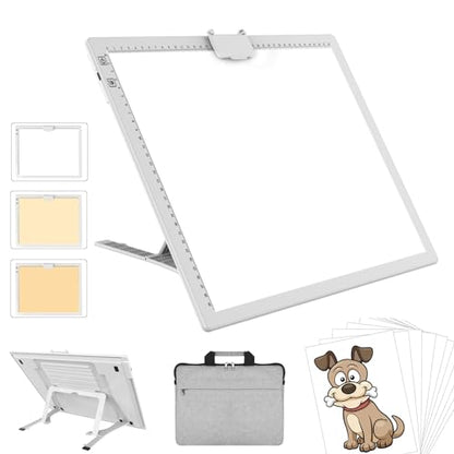 YINGWOND Wireless Rechargeable A3 Light Pad with Carry Bag,Diamond Art Light Board 2500mAh Battery,3 Color Temperatures and Stepless Dimming,Light Box for Tracing,Diamond Painting,Weeding Vinyl - style: Rechargeable-A3 White+Padded case