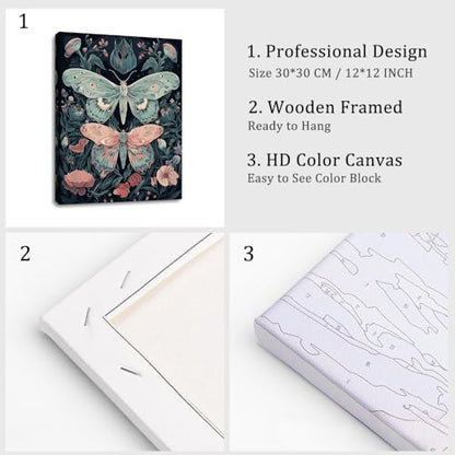 Natuyalo Framed Paint by Number for Adults Beginners, Animals DIY Paint by Numbers Kits for Adults with Frame, Butterflies and Flowers Acrylic Painting Kit on Canvas 12x16 Inch - color: Color-04