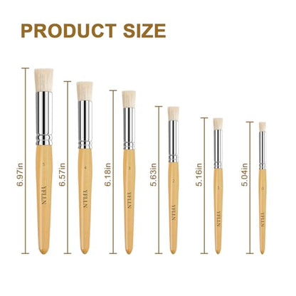Wooden Stencil Brushes Natural Stencil Bristle Dome Art Painting Brushes Wood Paint Template Brush for Painting On Stencil Projects, Card Making, DIY, Crafts and Acrylic Oil Watercolor Painting(6pcs) - color: Wooden
