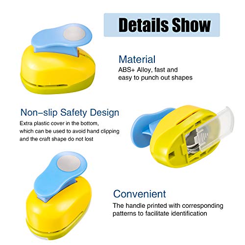 CHENGU Hole Punches 6 Shapes with Cardstock for Kids,Multiple Styles,1 Inch | Paper Punchers Ideal for Scrapbooking Card Making, Star Heart Circle Flower Shapes, Safe Design, Classroom Craft Supplies - size: 1 Inch, style: Multiple styles