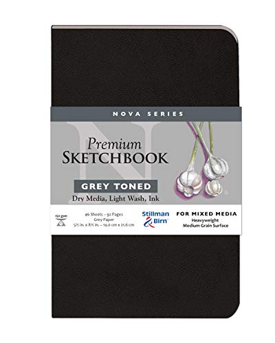 Stillman & Birn Nova Series Grey Softcover Sketchbook, 5.5" x 8.5", 150 GSM (Heavyweight), Grey Paper, Medium Grain Surface - size: 5.5" x 8.5" 150 gsm (Heavyweight)