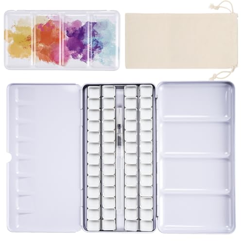 PEVART Empty Watercolor Paint Palette Case, Metal Water Color Tin Box with 52 Empty Half Pans and Fold-Out Mixing Painting Tray-Portable Travel Watercolor Palette, Plain Air Painting - color: Colorful, size: 52 Half Pans