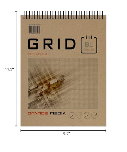 Orange Media Grid Sketchbook. Spiral Bound. Top Spine. Multi-Media. (8.5" x 11") 1/8" Box. (Blue Grid). SB-50100-TS - color: Blue Grid