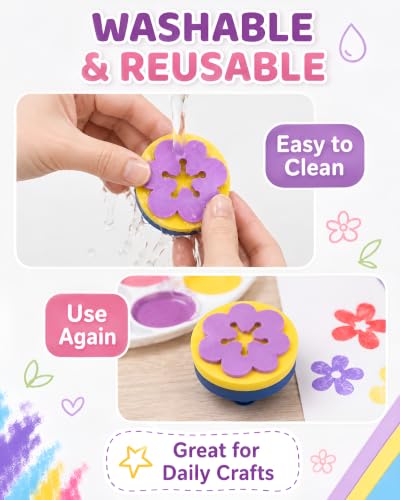NUOBESTY 6 Pack EVA Sponge Painting Stampers, Flower Shapes for Kids - size: 6.00X6.00X2.50CM