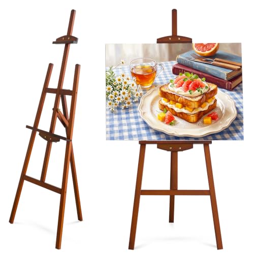 Pine Wood Easel Stand for Painting & Sign, Standing Art Easel for Painting | Foldable and Adjustable Wooden Floor Art Easel Stand Fits Most Canvas for Display Studio Home Outdoor Wedding Students Adults - color: Walnut