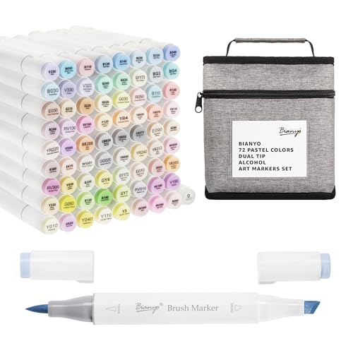 Bianyo 72 Pastel Colors Alcohol Markers, Brush & Chisel, Storage Bag - color: Multicolor