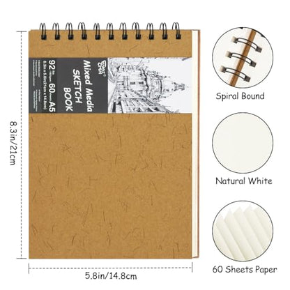 8.3x5.8 Sketch Book,Art Sketchbook for Drawing Pad,Mixed Media Sketchbook - color: TopSpiral-NatureWhite-Ginger