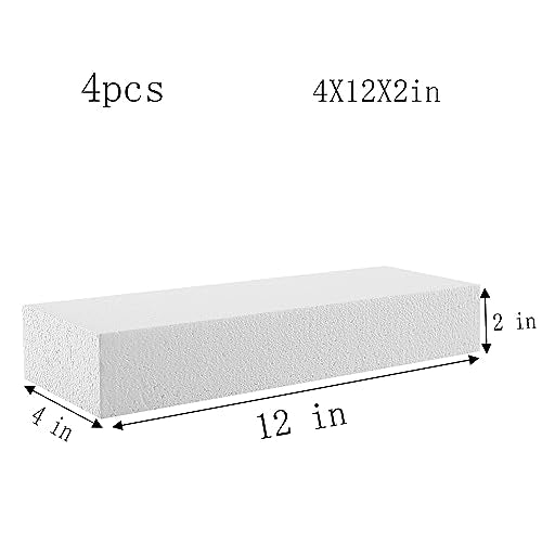 AMZQNART 4pcs Craft Foam Blocks 4×12×2in Polystyrene Blocks, Used for Making Modeling Projects, Flower Arrangements, and DIY School and Home Art Projects, in White Color. - size: 12×4×2in-4pcs