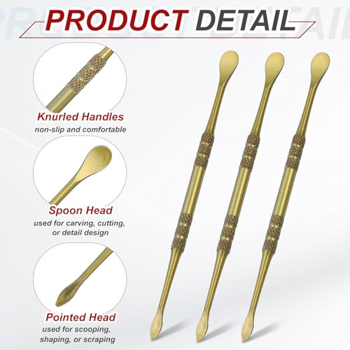 HARFINGTON 22pcs Wax Carving Tool 4.8" Double-Headed Stainless Steel Sculpture Tools Kit Modeling Engraving Sculpting Spoons for Clay Pottery Crafts Shaping, Green Gold - color: Green Gold