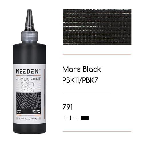 MEEDEN Mars Black Acrylic Paint: Matte Finish 250ml/8.45oz Soft Body | Bulk Acrylic Colors in Ergonomic Bottle - Fluid Flow Art Paints for Adults Artists Canvas Art Painting - color: Mars Black