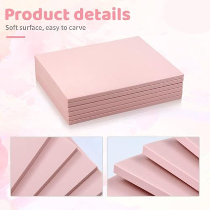 6 Pack 8"x6" Pale Pink Rubber Stamp Carving Blocks Rubber Carved Brick Soft Rubber Linoleum Block for Craft Project - style: 8"x6"