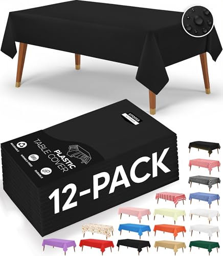 Utopia Kitchen Plastic Table Cloth Disposable (12 Pack - 54x108 Inch) Black Rectangle Tablecloth Waterproof Stain Resistant Party Table Cover | 54x108 Inch Rectangle Tablecloth Waterproof Stain Resistant Party Table Cover - color: Black, size: 54X108 Inch