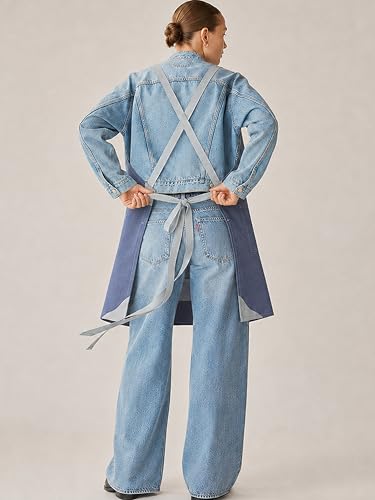 Professional Work Apron for Men & Women – 100% Cotton with waterproof Membrane, Cross Back Straps - color: Forge Blue