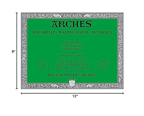 Arches Watercolor Paper Block, Cold Press, 9" x 12", 140 pound - size: 9"x12", style: Cold Press