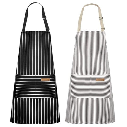 Syntus Apron for Men Women, Adjustable Cooking Kitchen Apron with 2 Pockets | Machine Washable, Firm Stitching, Stain Resistance, Long Tie Straps, 2 Pockets, Versatility, Unisex Use, Gift, BBQ - color: Basic Stripe Black Brown, style: 2 Polycotton