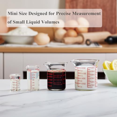 Ackers 4-Piece Glass Measuring Cup Set, Borosilicate Beaker Style Nesting Liquid Measuring Cups - size: 5ML/15ML/30ML/60ML Measuring Cup Set