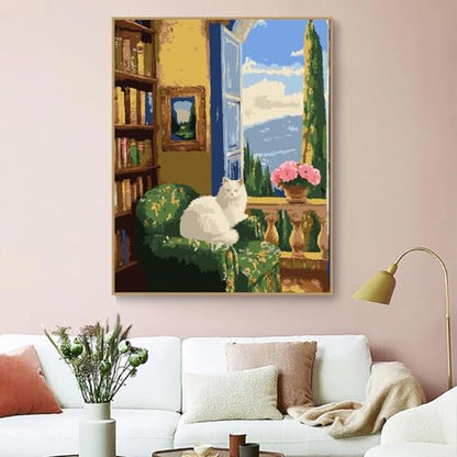 ZRIZQ Paint by Numbers Kit for Adults Beginner,White Cat,16x20 - color: 16"X20"Rolled Canvas(Frameless)-Cat