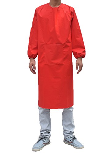 Adults Long Sleeve Cooking Kitchen Apron Waterproof Artist Drawing Apron - color: Red, size: Medium