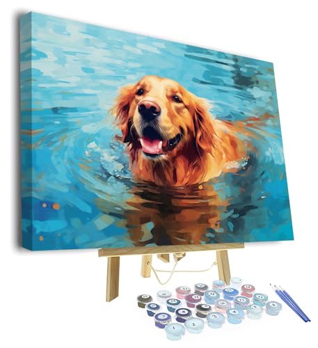 TUMOVO Paint by Number for Adults on Canvas - Puppy and Dog DIY Craft Kit - Animal-Themed Adult Paint-by-Number - 16x20 Inch (Framed) - color: Puppy(Framed)