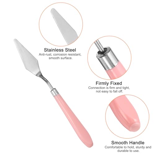 HARFINGTON 5pcs Painting Palette Knife Set Stainless Steel Pointy Flat Art Spatula Painting Pallet Knives Scrapers Tools with Plastic Handle for Acrylic Oil Canvas Mixing Spreading, Pink