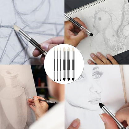 6pcs Artist Blending Sponge Pen Dual Tip Drawing Art Oil Soft Pastel Blending Tools Reusable Washable Sketch Rubbing Sponge Brush for Artist Professional Sketch Drawing Blending Lightening & Highlight