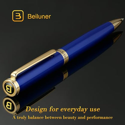 BEILUNER Blue Lacquer Gel Pen - Stunning Luxury Pen with 24K Gold Finish, ADMOK Black Refill, Executive Gift Set for Family & Friends, Writing, Fancy, Office, Retractable Pens - color: Blue and 24K Gold Finish