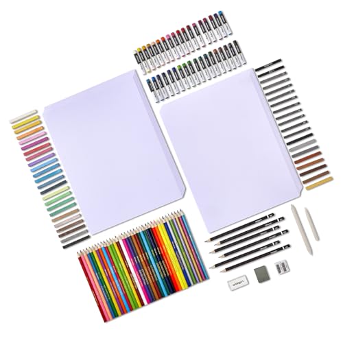 KINGART Select Series Drawing & Sketching Set, 175 pc, Complete Art Kit with Colored Pencils, Pastels, Graphite, Charcoal, Paper