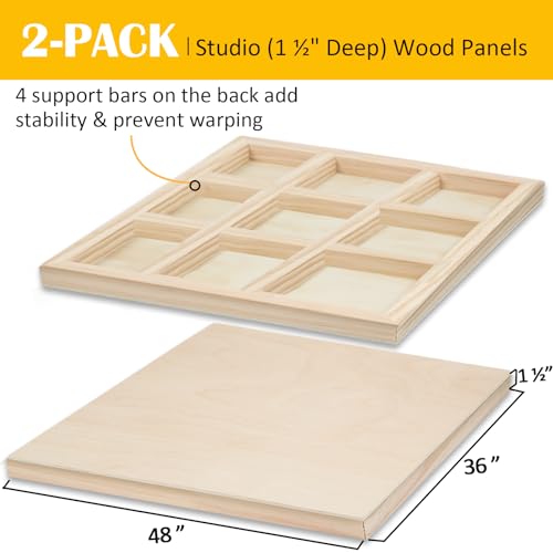 2 Pack 36x48'' Unfinished Gallery Birch Wood Canvas Panels | 1 1/2’’ Deep Wood Canvas, Cradle Boards for Painting, Acrylic Pouring, Art, Crafts, Epoxy Resin, Laser Engraving Cutting - size: 36*48 2 Pack