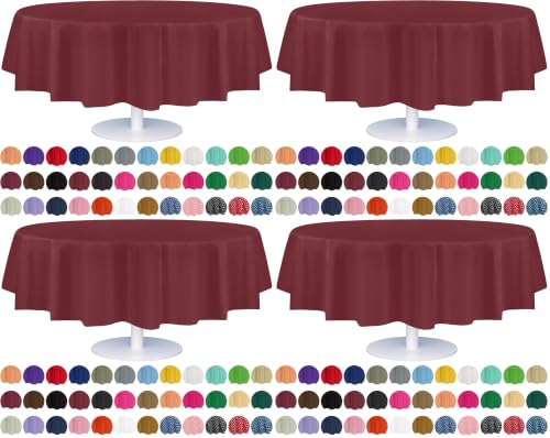 Plastic Table Cloth Disposable 6 Pack 84 Inches Round Table Cloths - color: Burgundy, size: 84 inches Round (Pack of 4)