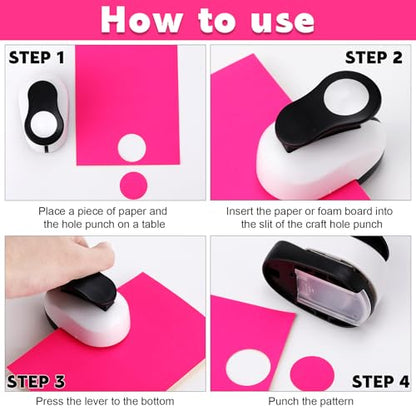 CHENGU 3 Pack Circle Hole Punch 2"/1"/0.6", Black | Paper Craft Cutters for Card Making, Shape Punches for Scrapbooking, Includes 10 Sheets Stickers, Photo Album DIY Projects - color: Black, style: Circle