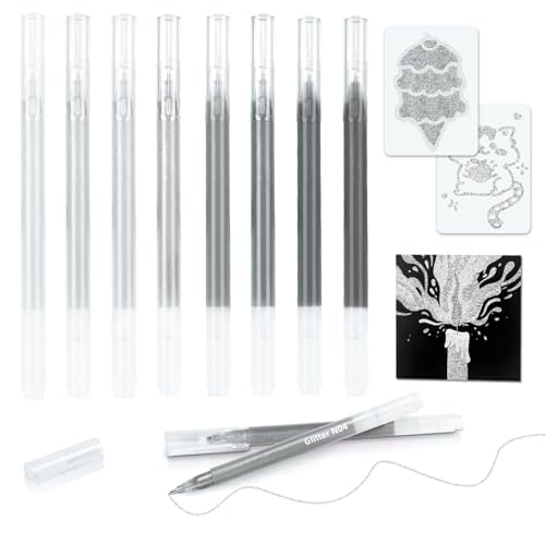 8 Neutral Palette Glitter Gel Pens Set, 1.0 mm Fine Point for Black Paper & White Paper, Large Capacity Pens for Journaling, Adult Coloring Books, Drawing, Note Taking, Highlighting - color: neutral palette