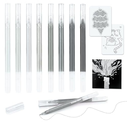 8 Neutral Palette Glitter Gel Pens Set, 1.0 mm Fine Point for Black Paper & White Paper, Large Capacity Pens for Journaling, Adult Coloring Books, Drawing, Note Taking, Highlighting - color: neutral palette