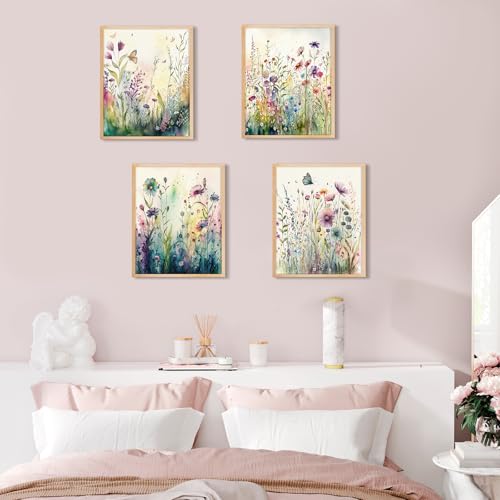 Yeaqee 4 Pcs Wild Flower Diamond Art Kits for Adult Beginners Flower DIY Painting Aesthetic Wall Art Crafts Aesthetic Room Decor Cute Painting Pictures 5d Craft Wall Decor for Home 10 x 11.8'' - style: Wild Flower