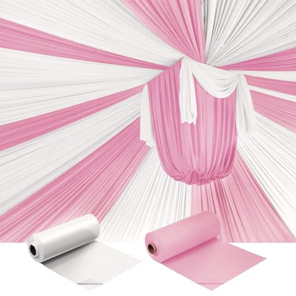 Moukeren 2 Roll Plastic Tablecloth Wedding Circus Party,White and Pink - color: White and Pink