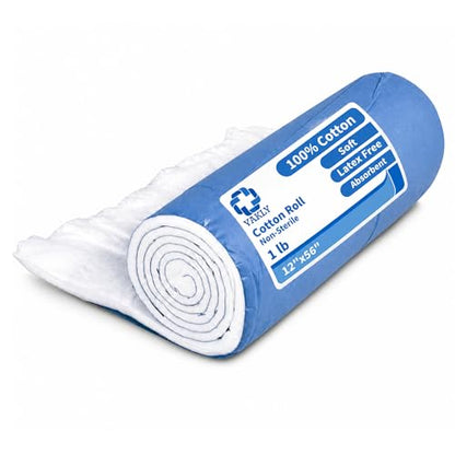 Vakly 100% Cotton Roll 1 lb, 12" x 56", Soft & Absorbent | Easy-to-tear roll, Suitable for wound care and casting, Also useful for beauty applications and arts & crafts, Non-sterile