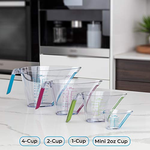 Liquid Measuring Cups with Spouts, 4-Piece Angled Plastic Set, 1 to 4 Cups