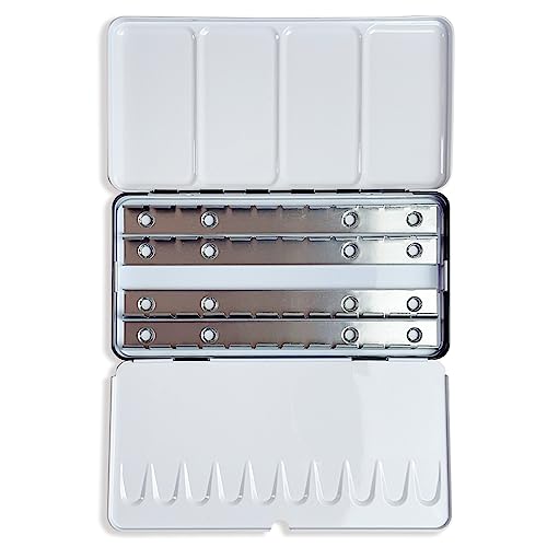 Large Empty Watercolor Tin Palette for 48 Half Pans or 28 Full Pans | Empty Metal Palette, For 48 Half Pans or 28 Full Pans, Folding Paint Tray with Lid, Paint Refills, Color Mixing and Storage - style: Empty Tin Box (48)