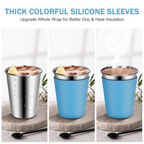 2 Pack Kids Cups with Straws and Lids Leak Proof, 12oz | Sippy Cups for Toddlers with Colorful Sleeves, Unbreakable Stainless Steel Water Tumblers (Blue & Peach) - color: Blue/Peach